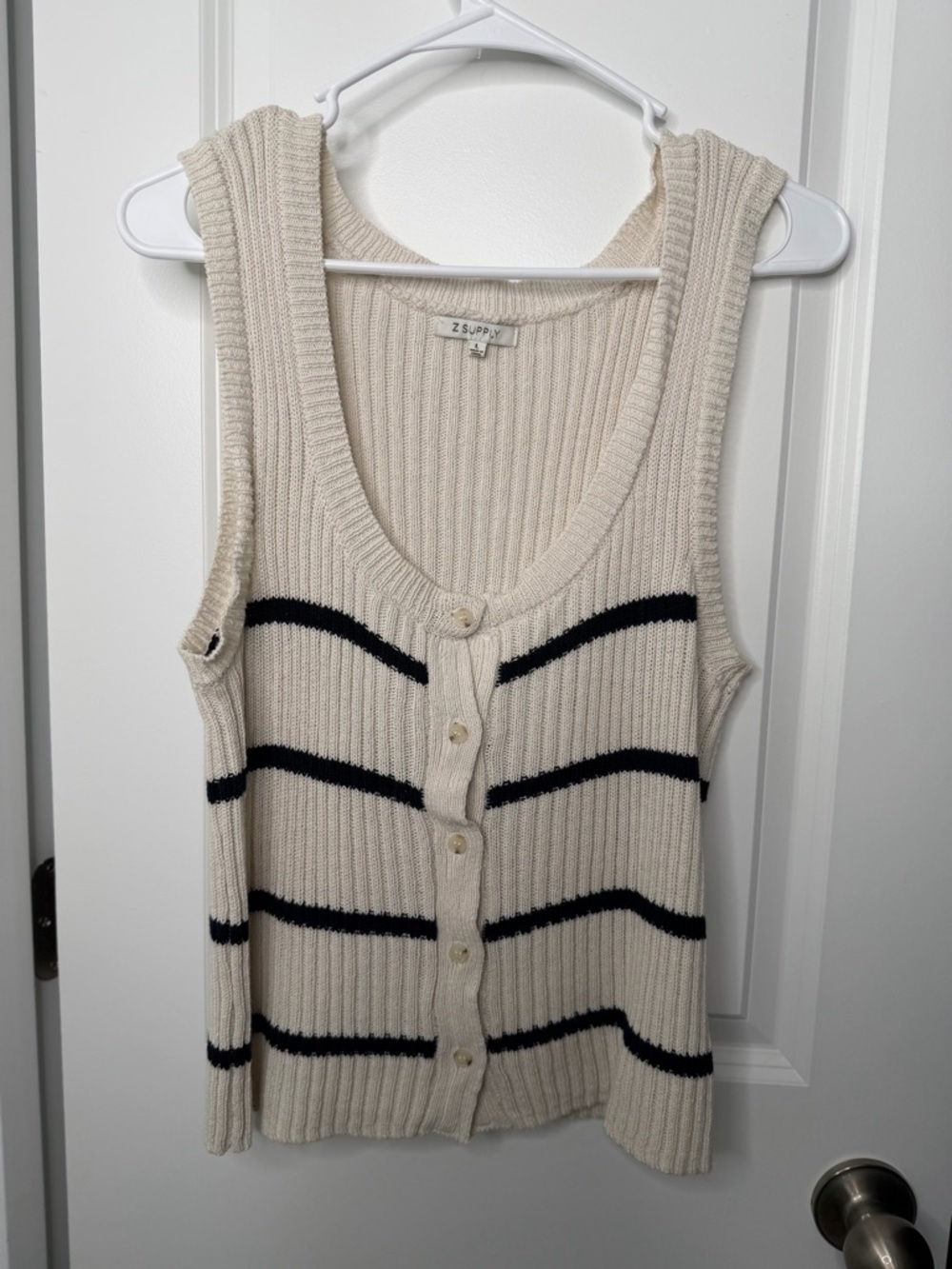 Z Supply Cream Ribbed Knit Tank with Black Stripe Detail